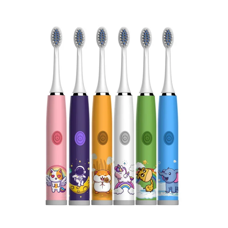 

Cartoon Kids Electric Toothbrush With 3pcs/5pcs Replacement Head Ultrasonic IPX7 Waterproof Rechargeable Sonic Toothbrush