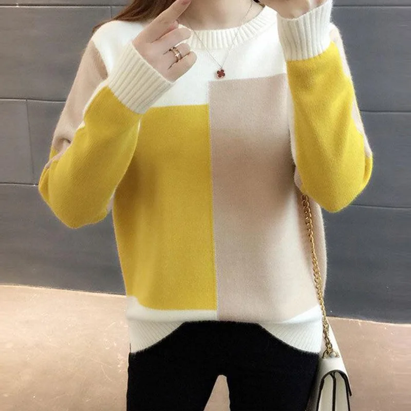 Autumn Women Patchwork Knitted Warm Sweater O-Neck Long Sleeve Sweet Pullovers Women Loose Casual Sweater Winter 2023
Autumn Women Patchwork Knitted Warm Sweater O-Neck Long Sleeve Sweet Pullovers Women Loose Casual Sweater Winter 2023