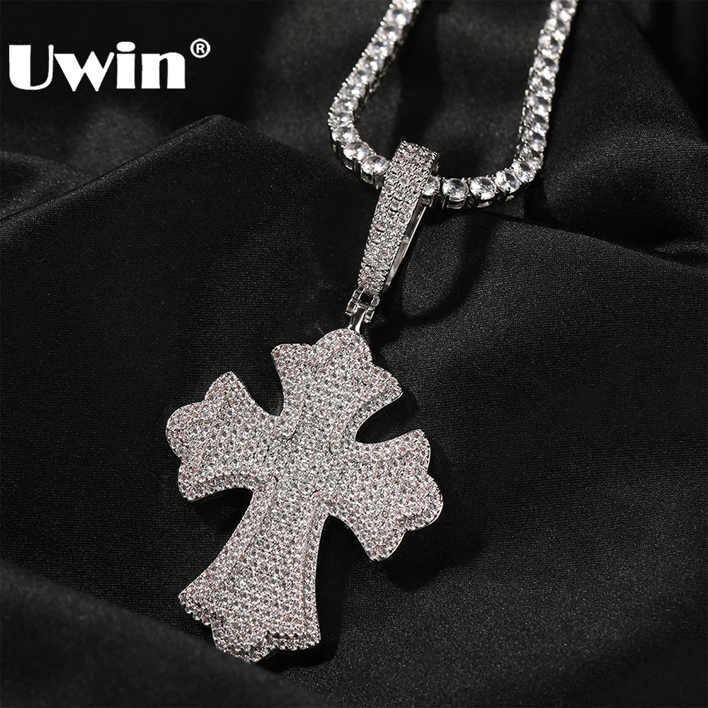 

UWIN Iced Out Cross Pendant Necklace Pave Setting Cubic Zircon Gothic Style Religious Jesus Charms Necklaces Fashion Jewelry