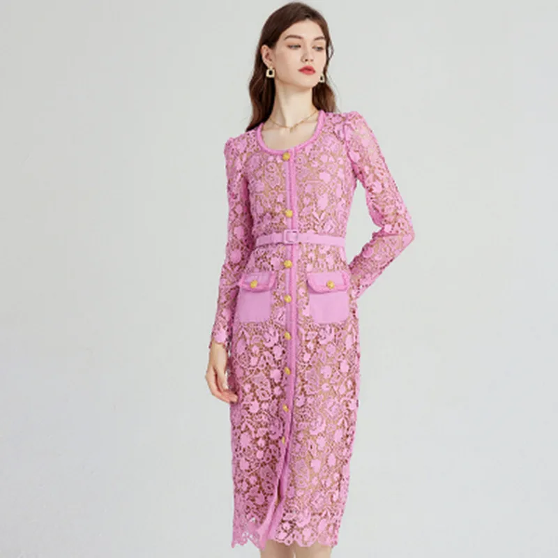 High Quality Heavy Density Water Soluble Hollow Out Lace Dress Women O- Neck Long Sleeves Elegant Party Dresses Vestidos
High Quality Heavy Density Water Soluble Hollow Out Lace Dress Women O- Neck Long Sleeves Elegant Party Dresses Vestidos