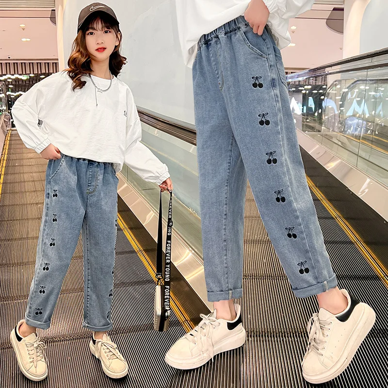Spring Autumn Jeans For Girl Cherry Pattern Pants For Girls 2022 New Trousers For Kids Casual Style Children's Clothes 6 8 10 12
Spring Autumn Jeans For Girl Cherry Pattern Pants For Girls 2022 New Trousers For Kids Casual Style Children's Clothes 6 8 10 12