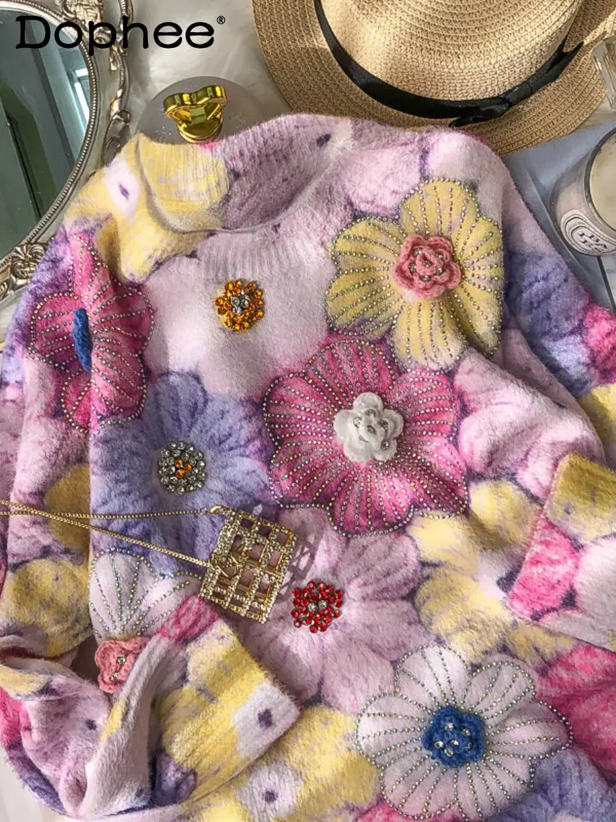 Streetwear Fashion Heavy Hot Drilling Mink Sweater Outerwear Autumn Winter Loose Lazy Style Sweet Lolita Flower Knitted Pullover
Streetwear Fashion Heavy Hot Drilling Mink Sweater Outerwear Autumn Winter Loose Lazy Style Sweet Lolita Flower Knitted Pullover