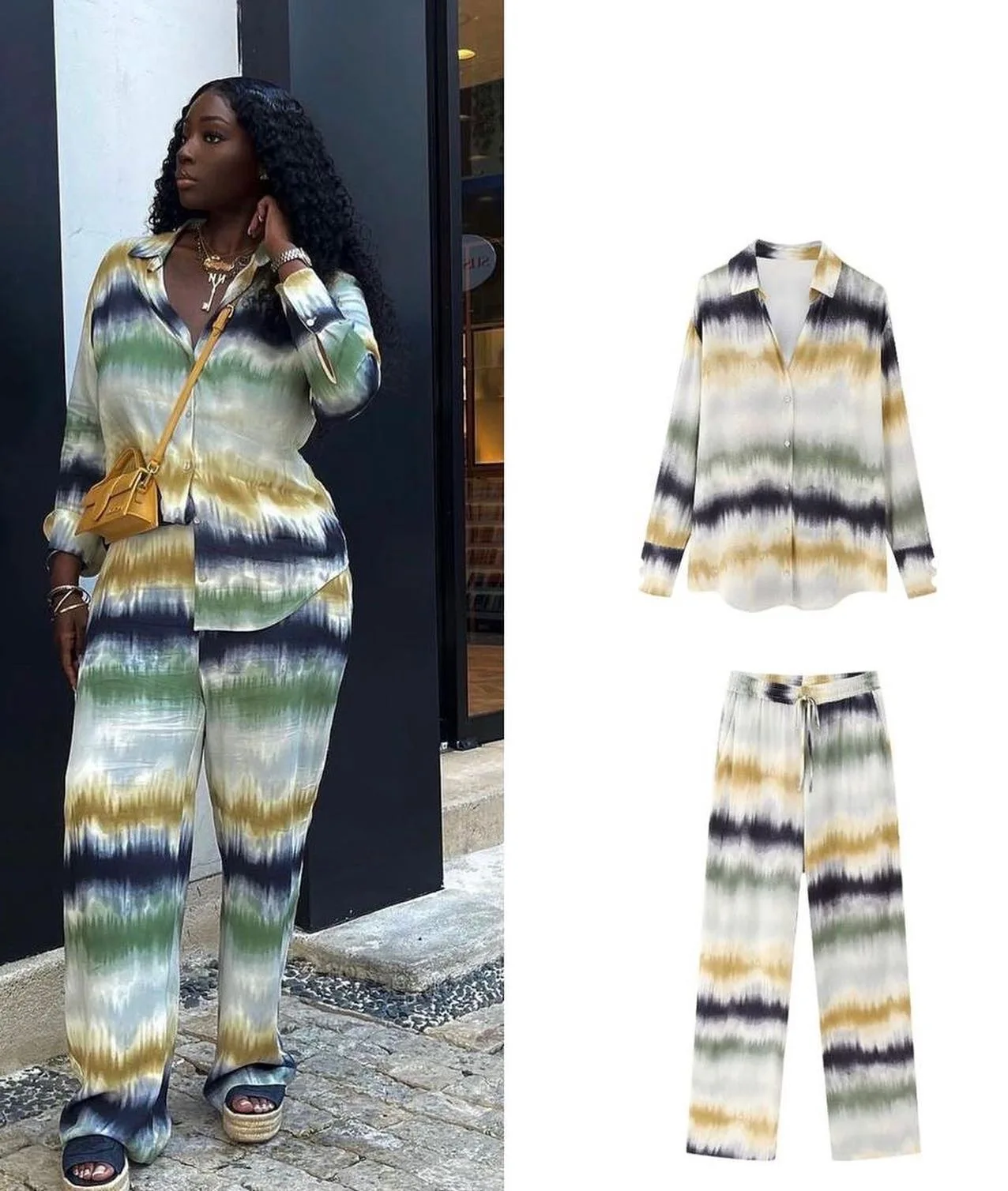 2023 Womens Printed Tie Dye Button Blouse Two Piece Sets Drawstring High Waist Trousers Set Chic Vacation Ladies Suits
2023 Womens Printed Tie Dye Button Blouse Two Piece Sets Drawstring High Waist Trousers Set Chic Vacation Ladies Suits