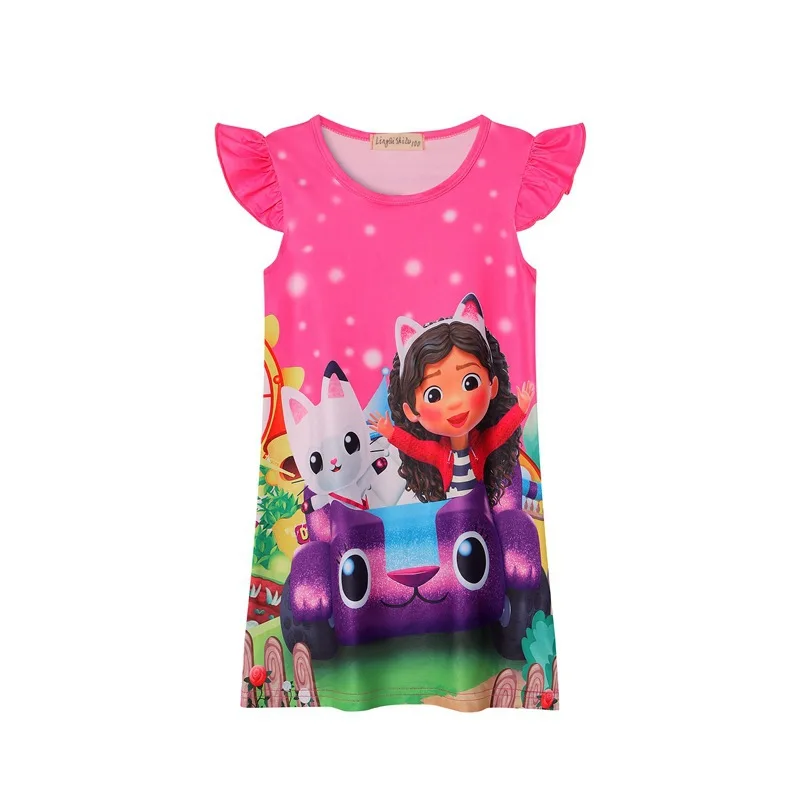 

Children Gabbys Dollhouse Clothes Kids Summer Pajamas Dress Baby Girls Short Sleeve Nightgown Cartoon Gabby Cats Princess Dress