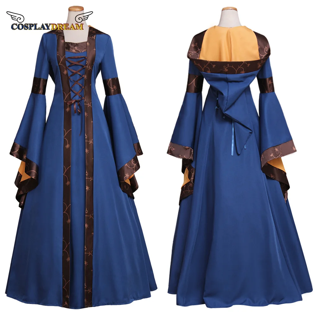 

Medieval Renaissance Gothic Retro Women's Fall Cosplay Princess Hoodie Bell Sleeve Dress Witch Robe Vampire Costume