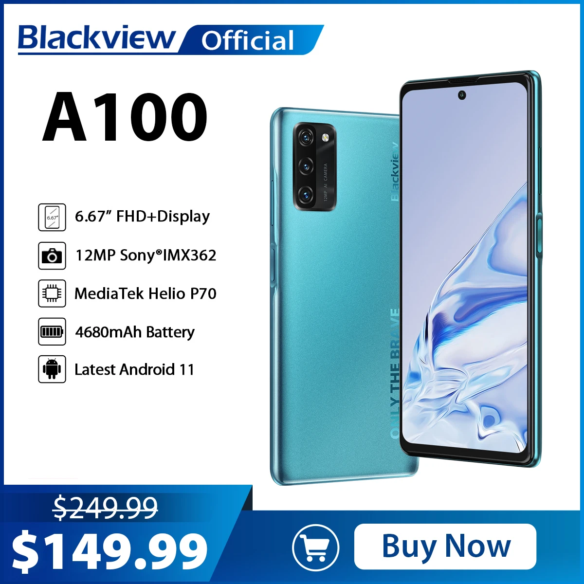 

Blackview A100 Helio P70 Android 11 Smartphone 6GB+128GB 6.67" 4680mAh Cellphone NFC Cellura 4G LTE Mobile Phone