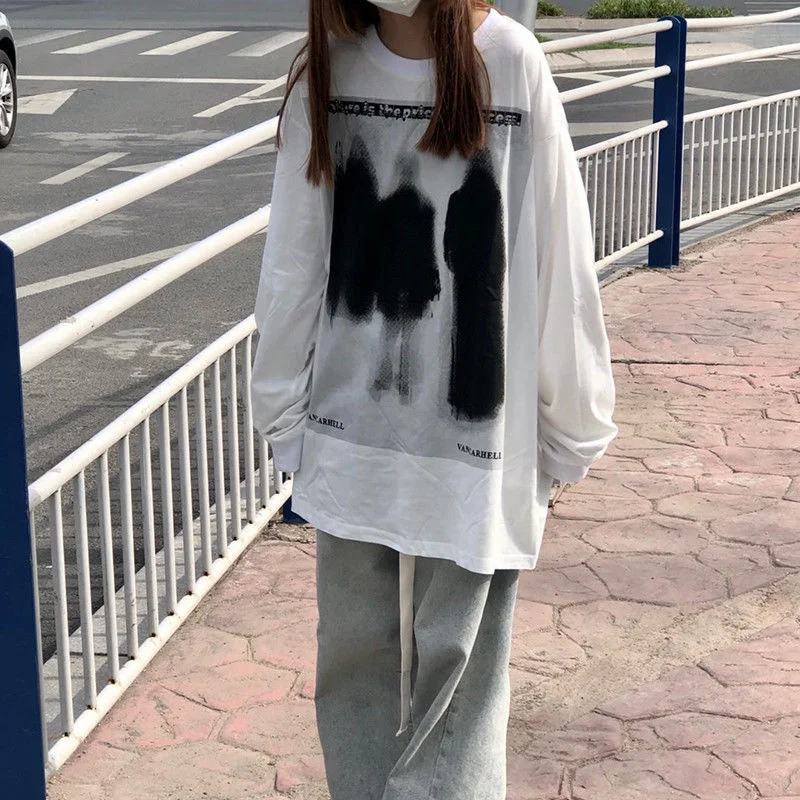 Oversized T-shirt Women's Long Sleeve T-shirts Spring New bf Harajuku Casual Loose Print Personalized Tops Streetwear Trend
Oversized T-shirt Women's Long Sleeve T-shirts Spring New bf Harajuku Casual Loose Print Personalized Tops Streetwear Trend