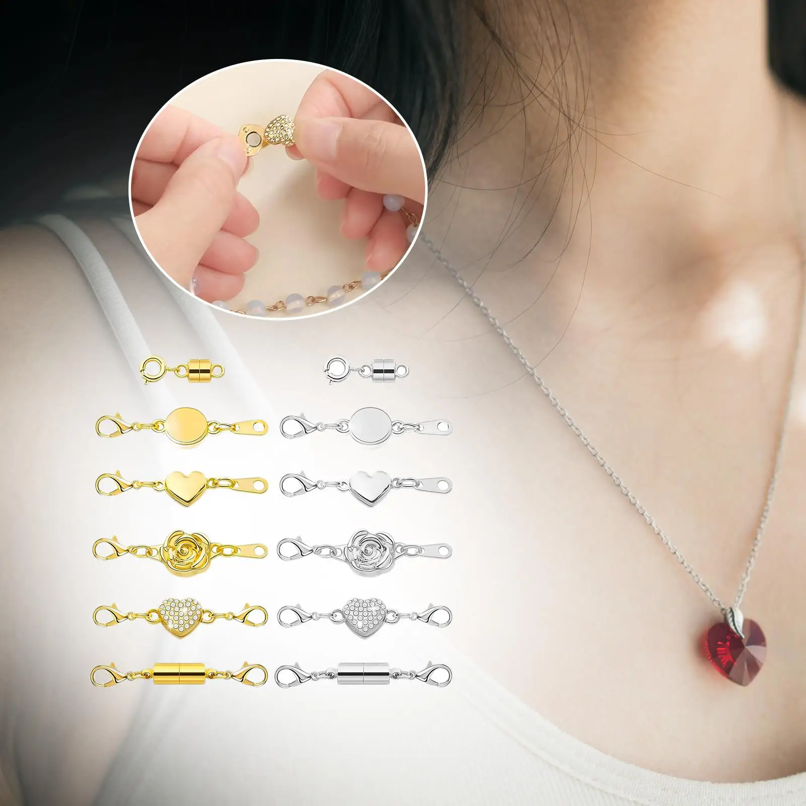 

12x Magnetic Necklace Clasps Portable Necklaces Chain Extender Sturdy Easily Open and Take Off Trendy Connector Jewelry Clasps