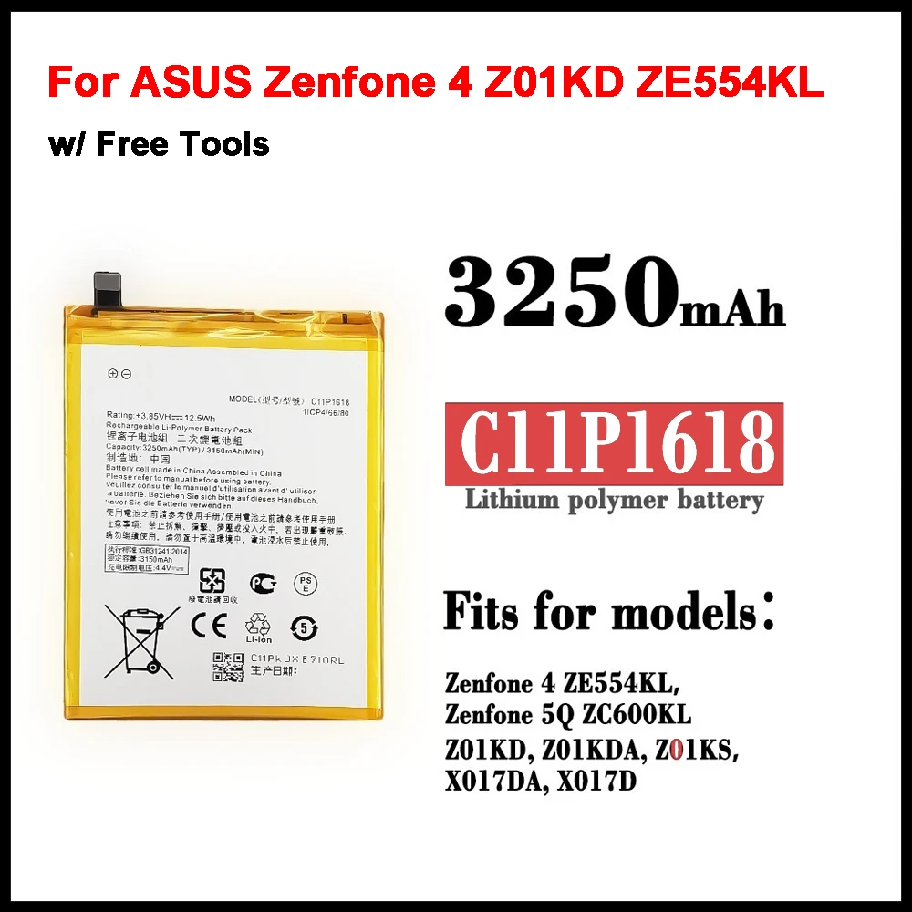 Аккумулятор C11P1618 для телефона ASUS Zenfone 4 Z01KD ZE554KL, 3250 мАч, высокая емкость + Бесплатные инструменты
Аккумулятор C11P1618 для телефона ASUS Zenfone 4 Z01KD ZE554KL, 3250 мАч, высокая емкость + Бесплатные инструменты