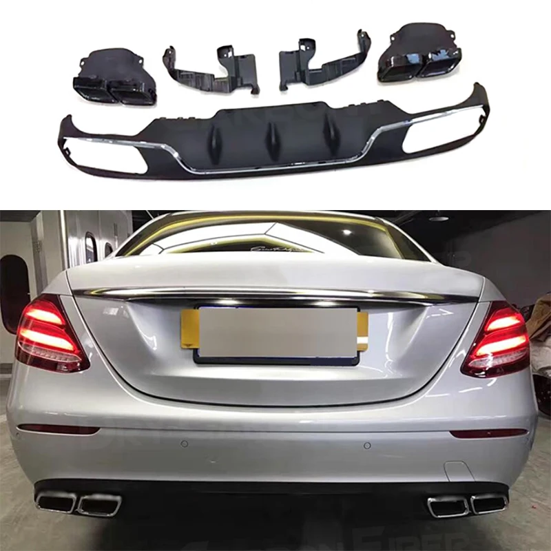 

For Benz W213 2017-2019 Standard Change to E63 AMG E Class Car Rear Bumper Lip Diffuser With Exhaust Tips
