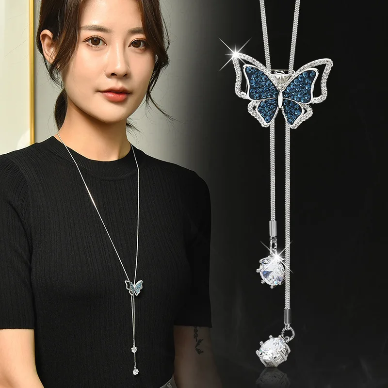 Rhinestone Crystal Double Layer Butterfly Pendant Necklace Elegant Long Tassel Sweater Chain Jewelry Female Accessories
Rhinestone Crystal Double Layer Butterfly Pendant Necklace Elegant Long Tassel Sweater Chain Jewelry Female Accessories