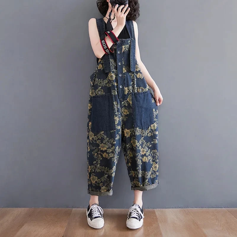 2023 Spring Summer Women Clothes Printed Suspenders Ankle-length Pants Female Wide-leg Jumpsuit Streetwear Button Denim Overalls
2023 Spring Summer Women Clothes Printed Suspenders Ankle-length Pants Female Wide-leg Jumpsuit Streetwear Button Denim Overalls