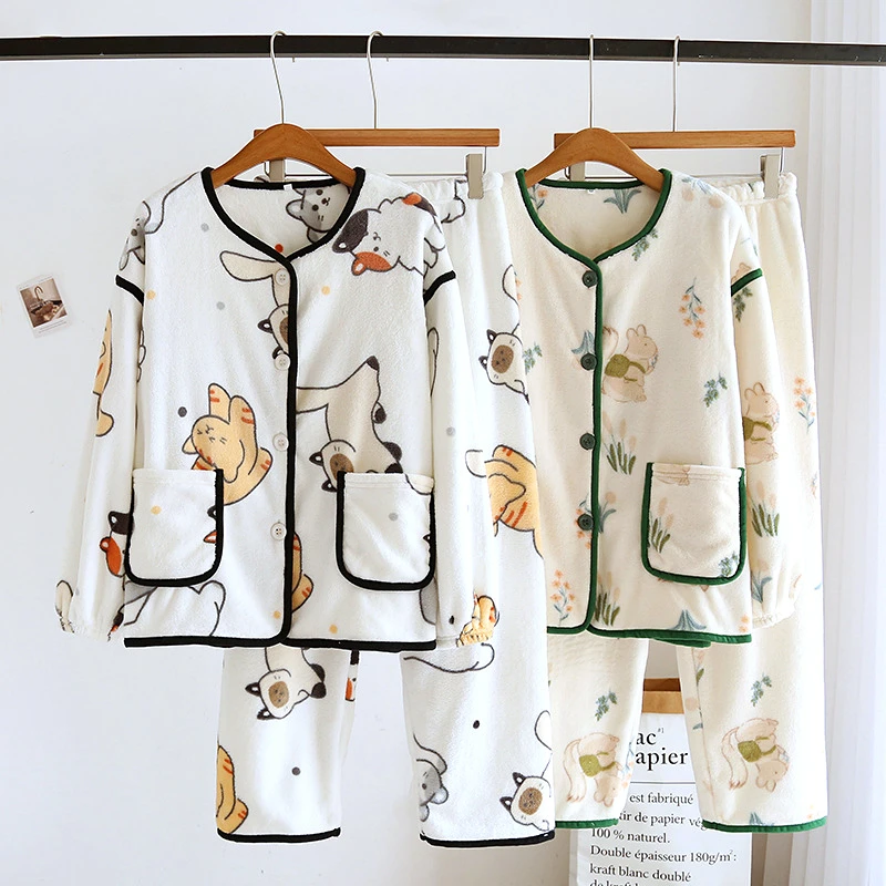Autumn Winter Warm Sleepwear Set For Women Pajama PJ Pants Cardigan Pyjama Femme Pijama Mujer Flannel Cartoon Sleep Homewear New
Autumn Winter Warm Sleepwear Set For Women Pajama PJ Pants Cardigan Pyjama Femme Pijama Mujer Flannel Cartoon Sleep Homewear New