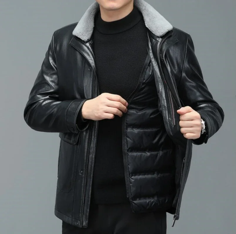 2023 Autumn Winter medium-length Down Parkas real Leather Jacket Men Sheep leather Solid Color Outerwear Coat Thick Warm Parkas
2023 Autumn Winter medium-length Down Parkas real Leather Jacket Men Sheep leather Solid Color Outerwear Coat Thick Warm Parkas