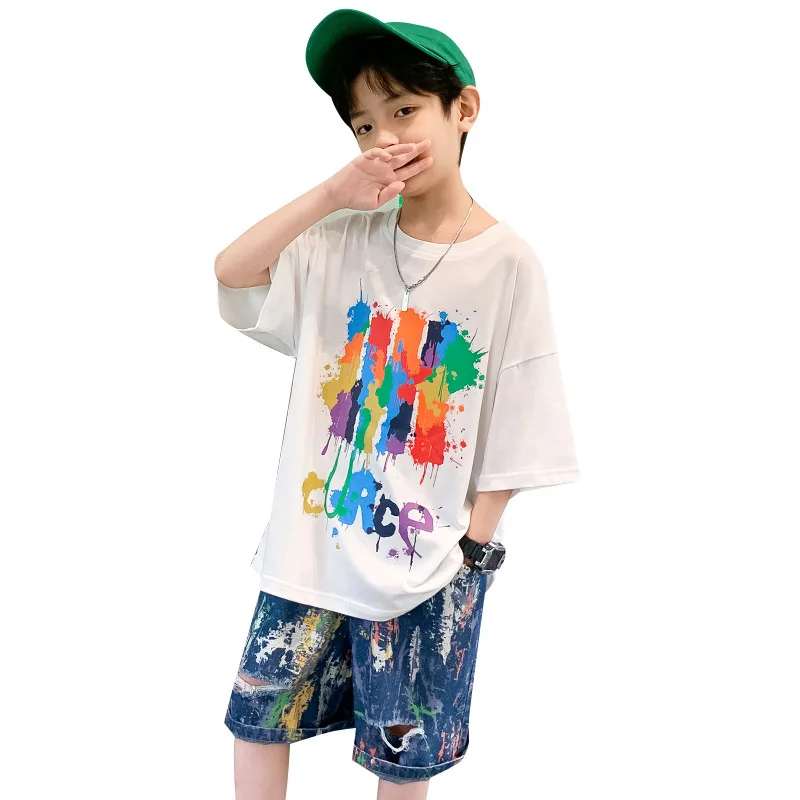 Boys Wear Korean Kids Summer Fashion Crewneck Print T-shirt + Tie-dye Denim Shorts 2pcs Streetwear Clothes for Teenagers 4-14Yrs
Boys Wear Korean Kids Summer Fashion Crewneck Print T-shirt + Tie-dye Denim Shorts 2pcs Streetwear Clothes for Teenagers 4-14Yrs
