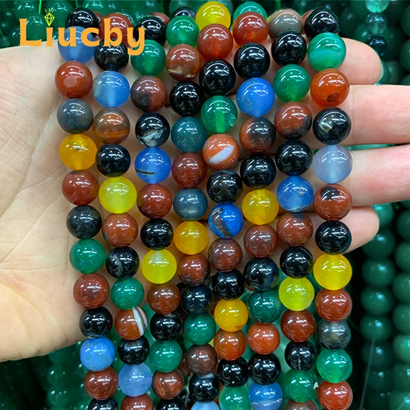 

Natural Stone Mix Color Agates Smooth Round Beads For Jewelry Making DIY Earrings Charm Bracelet 15" Wholesales 4/6/8/10/12mm