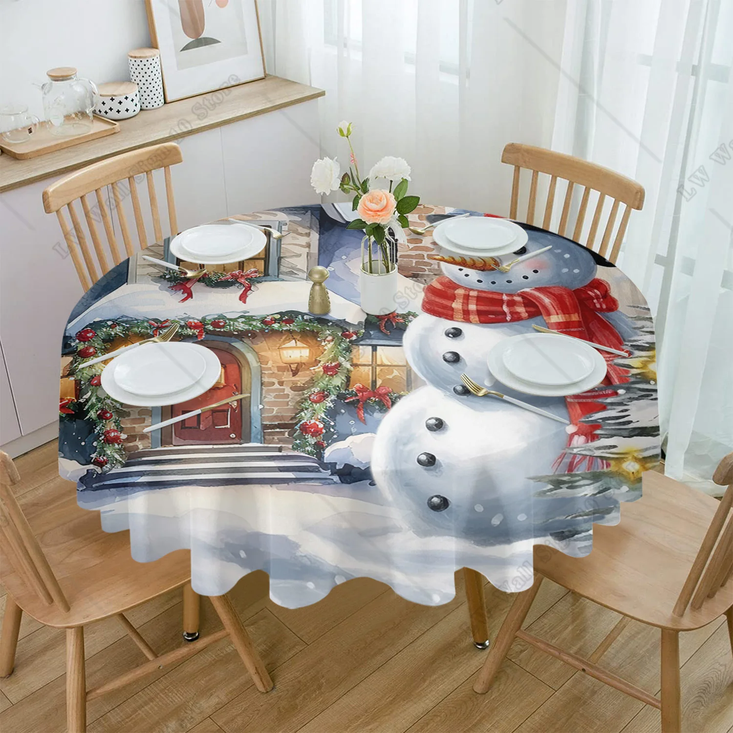 Christmas Snow Scene Cute Snowman Round Tablecloth Waterproof Table Cover for Xmas Home Family Gatherings Decorations
Christmas Snow Scene Cute Snowman Round Tablecloth Waterproof Table Cover for Xmas Home Family Gatherings Decorations