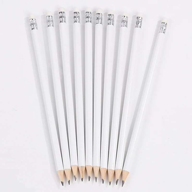 

100pcs Wooden Pencils HB White Pencil For School Items Supplies Kids Pencils With Erasers Cute Stationery Art Drawing Wholesale