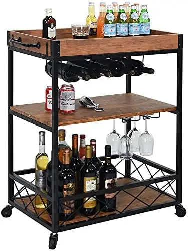 Industrial Kitchen Serving Carts Rolling Bar Cart with 3 Tier Storage Shelves bar carts for The Home with Wine Glass Holder,Lock
Industrial Kitchen Serving Carts Rolling Bar Cart with 3 Tier Storage Shelves bar carts for The Home with Wine Glass Holder,Lock