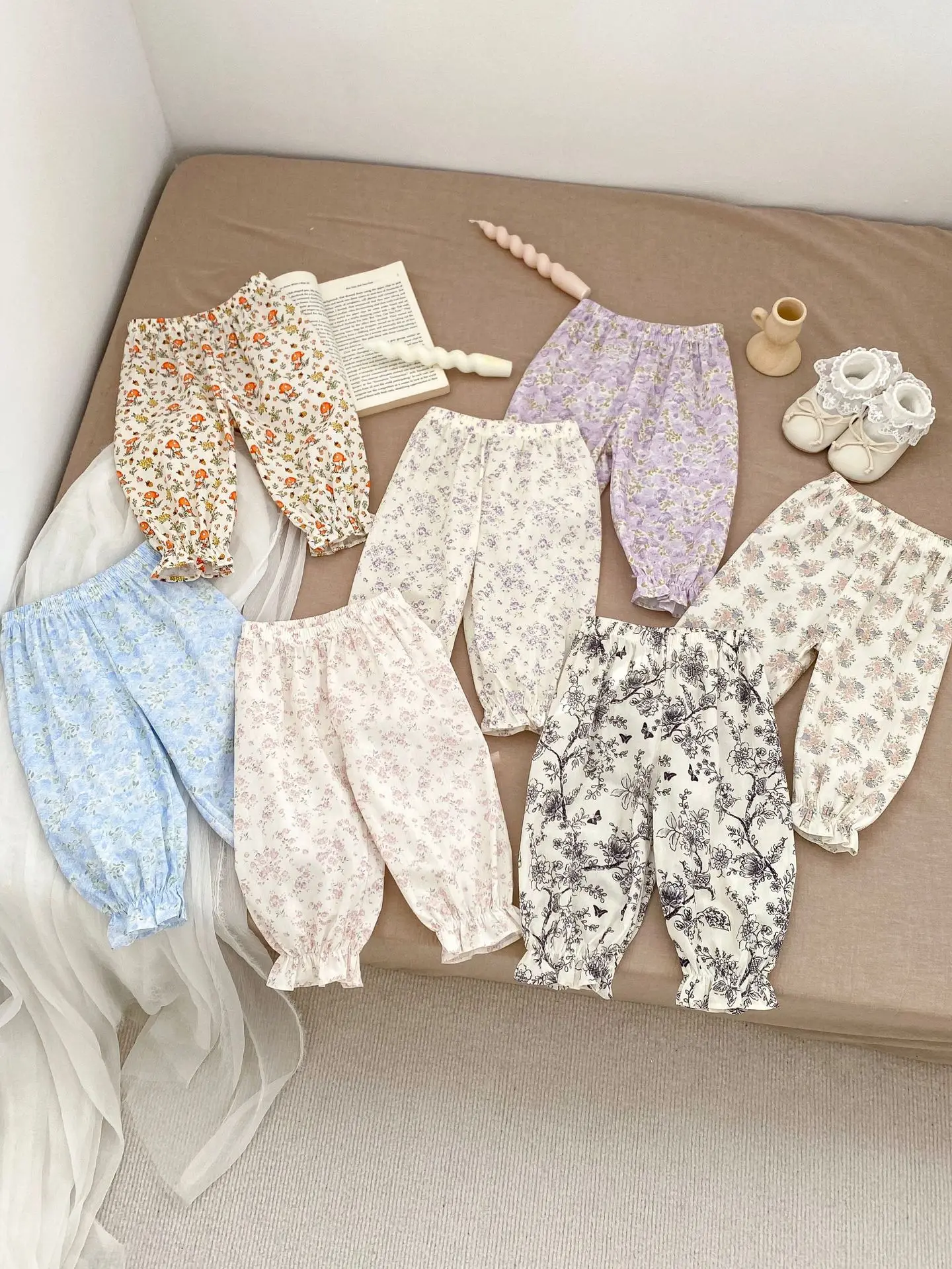 

2024 Summer Kids Pants Fashion Floral Print Girls' Pant Thin Cotton Toddler Pant 0-5Y Baby Children Loose Anti Mosquito Trousers