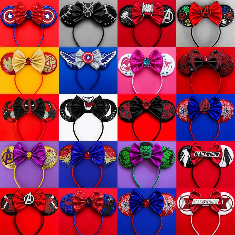 

Disney Marvel Ears The Avengers Headbands Girl Sequins Bow Hair Accessories Women Super Heroes Hairbands Kids Thanos Party Gifts