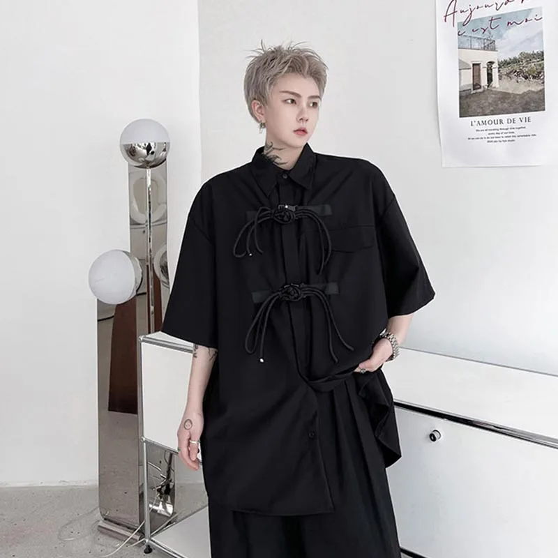 Trendy Men's Lace Up Button Loose Solid Color Short Sleeve Shirt Large Summer New Fashion Fashion Catwalk Japanese Shirt
Trendy Men's Lace Up Button Loose Solid Color Short Sleeve Shirt Large Summer New Fashion Fashion Catwalk Japanese Shirt