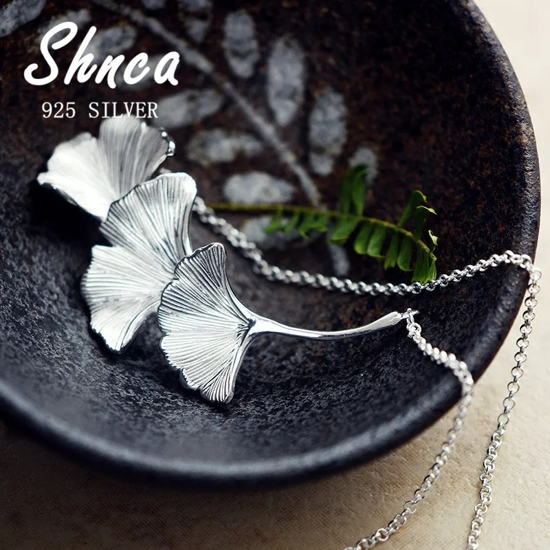 

New Hot Sale 925 Sterling Silver Handmade Three Ginkgo Biloba Leaves Clavicle Chain Necklaces For Women Girl XN239