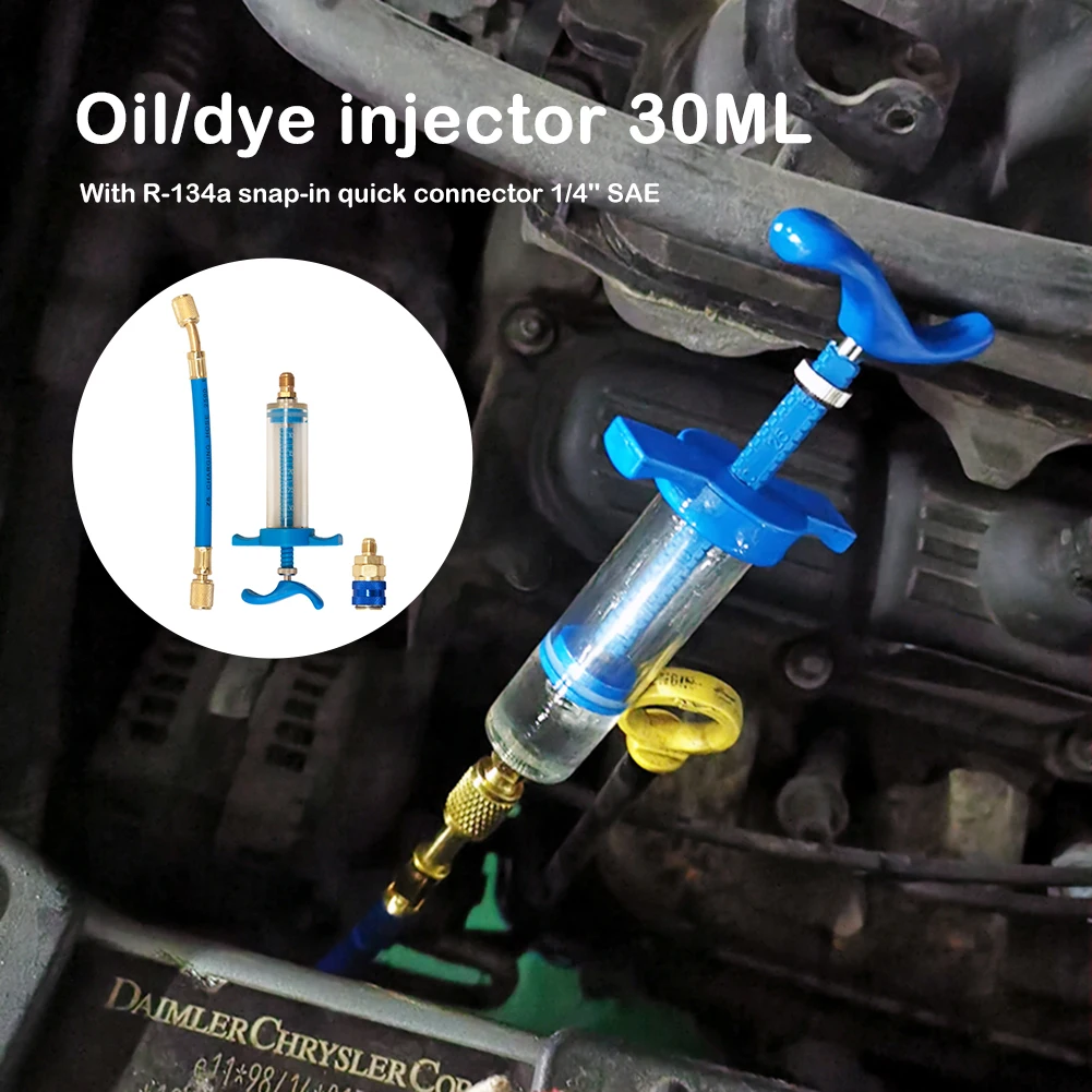 A/C Oil Injector R134A Refrigerant Oil Dye Injection Tool Quick Connector 1/4" Injector Tool Set Manual Screw-in Oiler Adapter
A/C Oil Injector R134A Refrigerant Oil Dye Injection Tool Quick Connector 1/4" Injector Tool Set Manual Screw-in Oiler Adapter