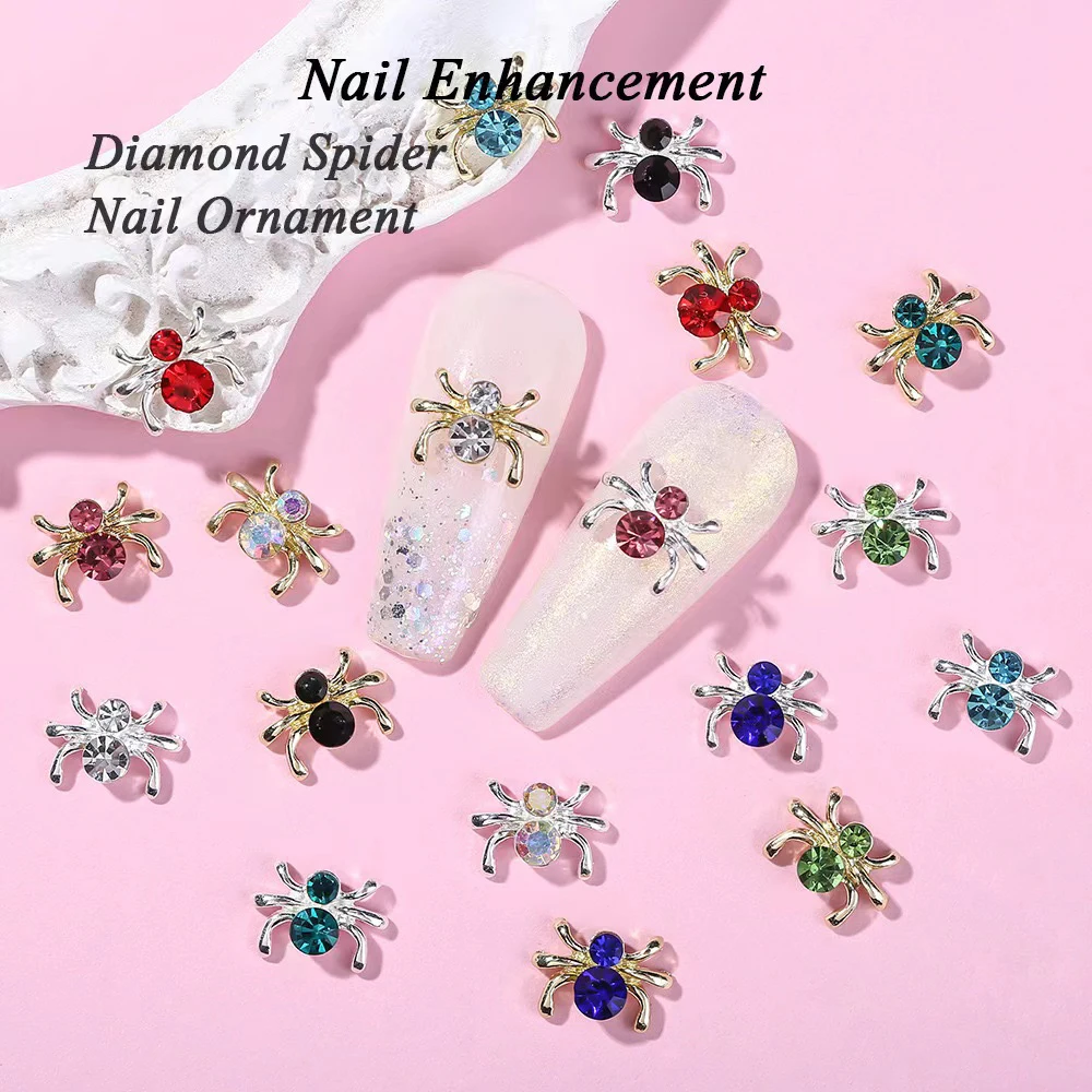 

10pcs/bag Trendy Alloy Spider Nail Charms Diamond Metal Nails Art Design Decorations Manicure Accessories Rhinestone Jewelry