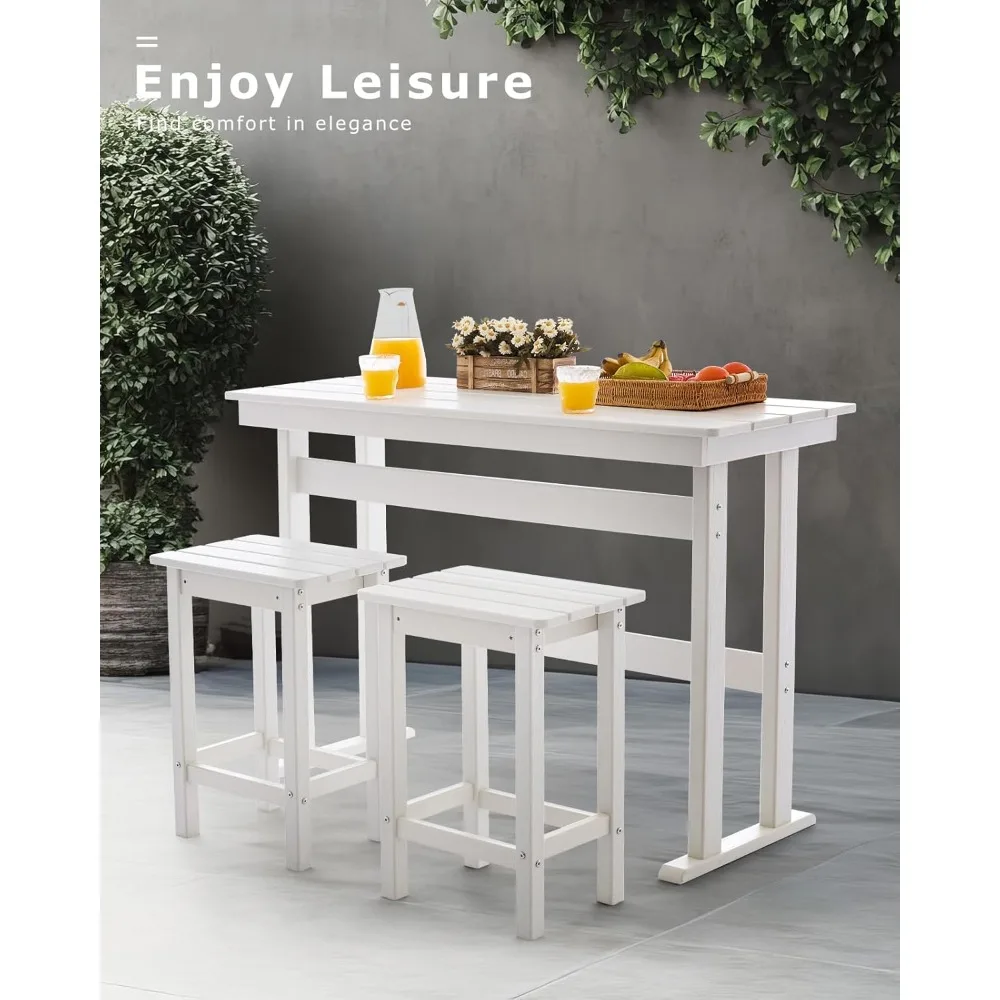3 Piece HDPE Outdoor Bar Height Table and Chairs Set of 2 Includes High Top Patio Table and Chairs, Outside Patio Bar Set for Bi 3 Piece HDPE Outdoor Bar Height Table and Chairs Set of 2 Includes High Top Patio Table and Chairs, Outside Patio Bar Set for Bi