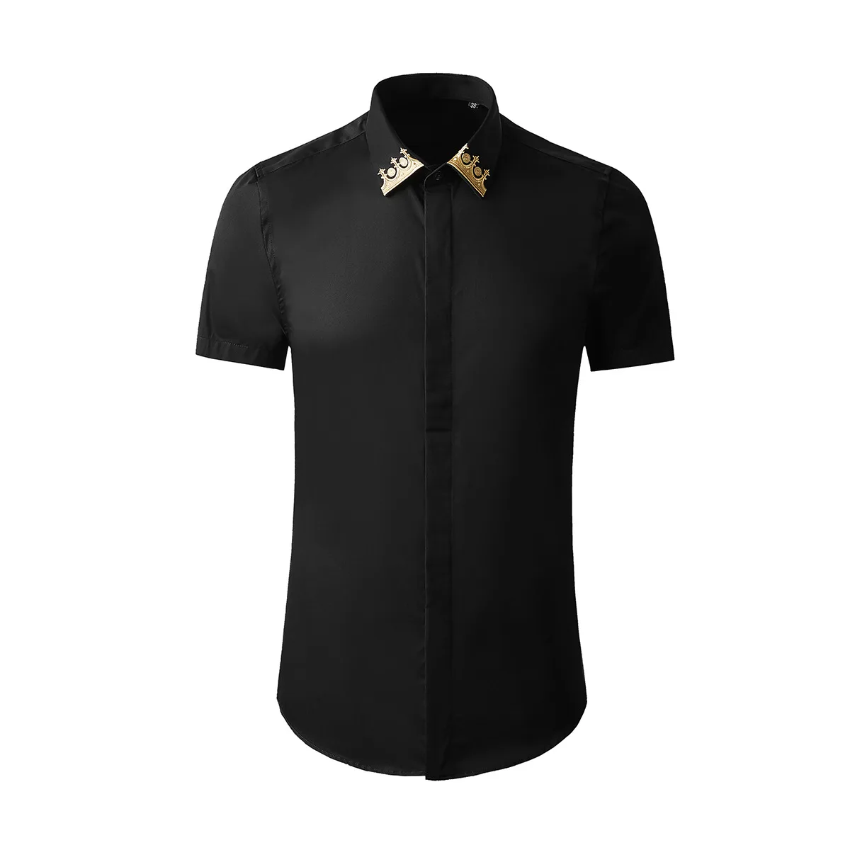 Collar gold filigree embroidery casual simple short sleeved shirt slim fitting summer cool shirt one piece for distribution
Collar gold filigree embroidery casual simple short sleeved shirt slim fitting summer cool shirt one piece for distribution