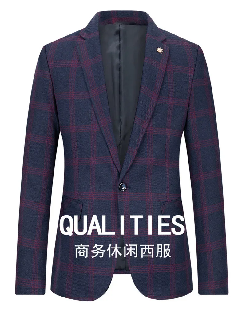 

High Quality Large Size Men's Fashion Business Slim British Plaid Casual Gentleman Suit Youth Slim One Button Suit Jacket 2022