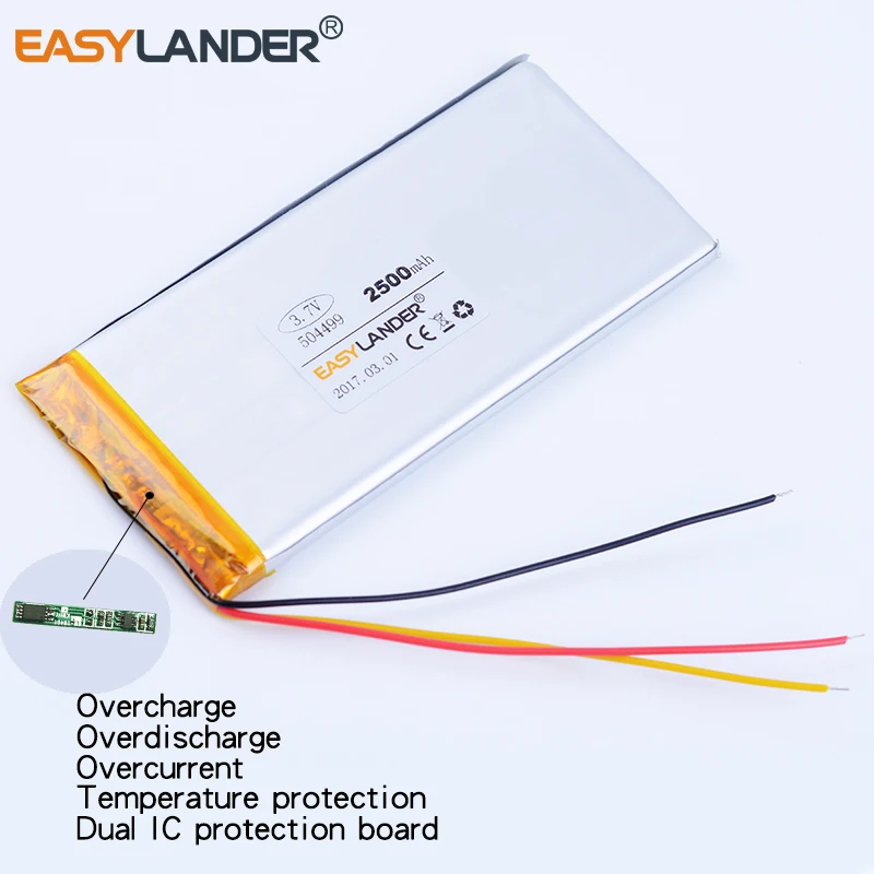 

504499 3.7V 2500mAh Rechargeable Li-Polymer Li-ion Battery For MP4 PDA GPS DVR tablet pc DVD power bank 3 wire 5045100 AEC504499