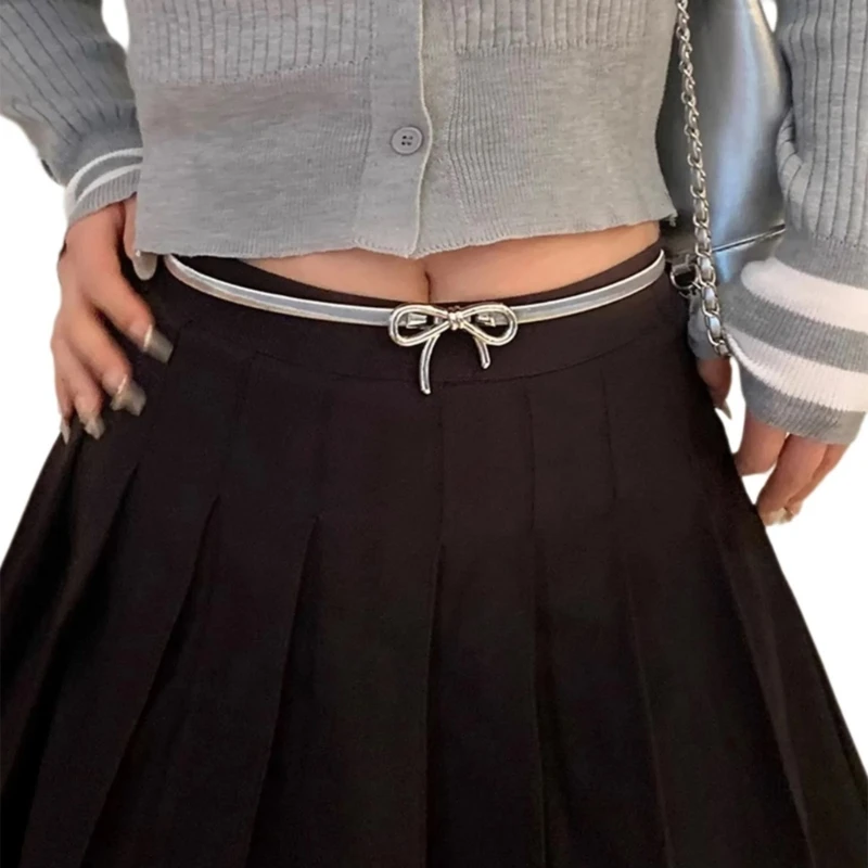 

Fashion Narrow Belt Women Bowknot Slender Belt for Girl Elegant Elastic Waistband Dress Sweater Waistbelt Waist Drop Shipping