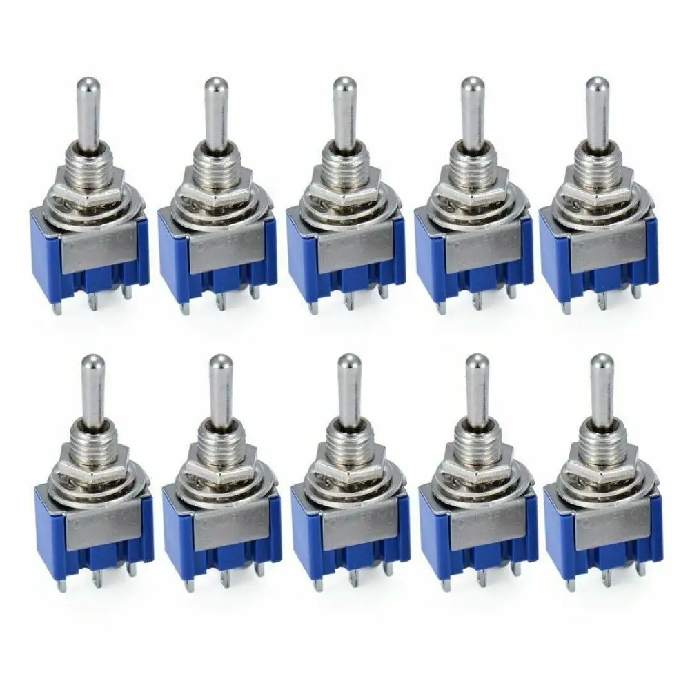 

5pcs/10 Pcs Toggle Switch MTS-103 3 Pin ON/OFF/ON PDT 6A 125VAC/3A 250VAC Mini Switch Lever Switch blue S
