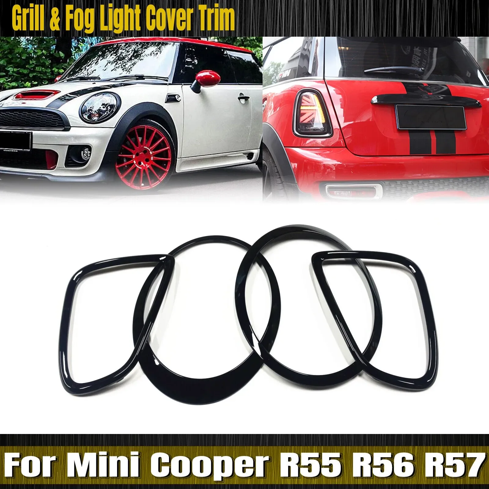 

Глянцевая черная левая и правая передняя фары, рамка фары, кольцо для бровей, сменная отделка для Mini Cooper R55 R56 R57 07-15