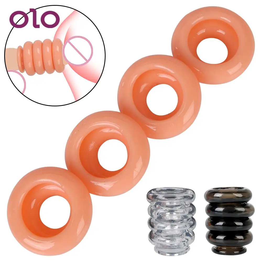 

OLO Separable Lock Ring Delay Ejaculation TPE Cock Ring Transparent High Elastic Sex Toy for Men Couple 4 Rings Penis Ring