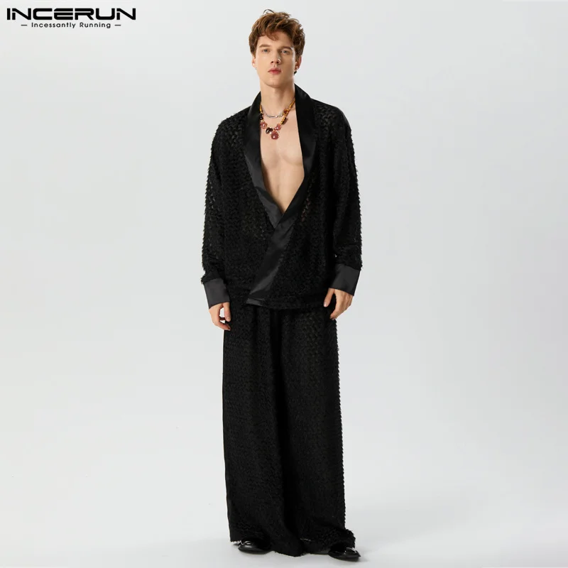 INCERUN 2023 Sexy Stylish Men's Sets Lace Perspective Loose Sleeve Cardigan Wide Leg Pants Casual Hot Sale Two Piece Sets S-5XL
INCERUN 2023 Sexy Stylish Men's Sets Lace Perspective Loose Sleeve Cardigan Wide Leg Pants Casual Hot Sale Two Piece Sets S-5XL