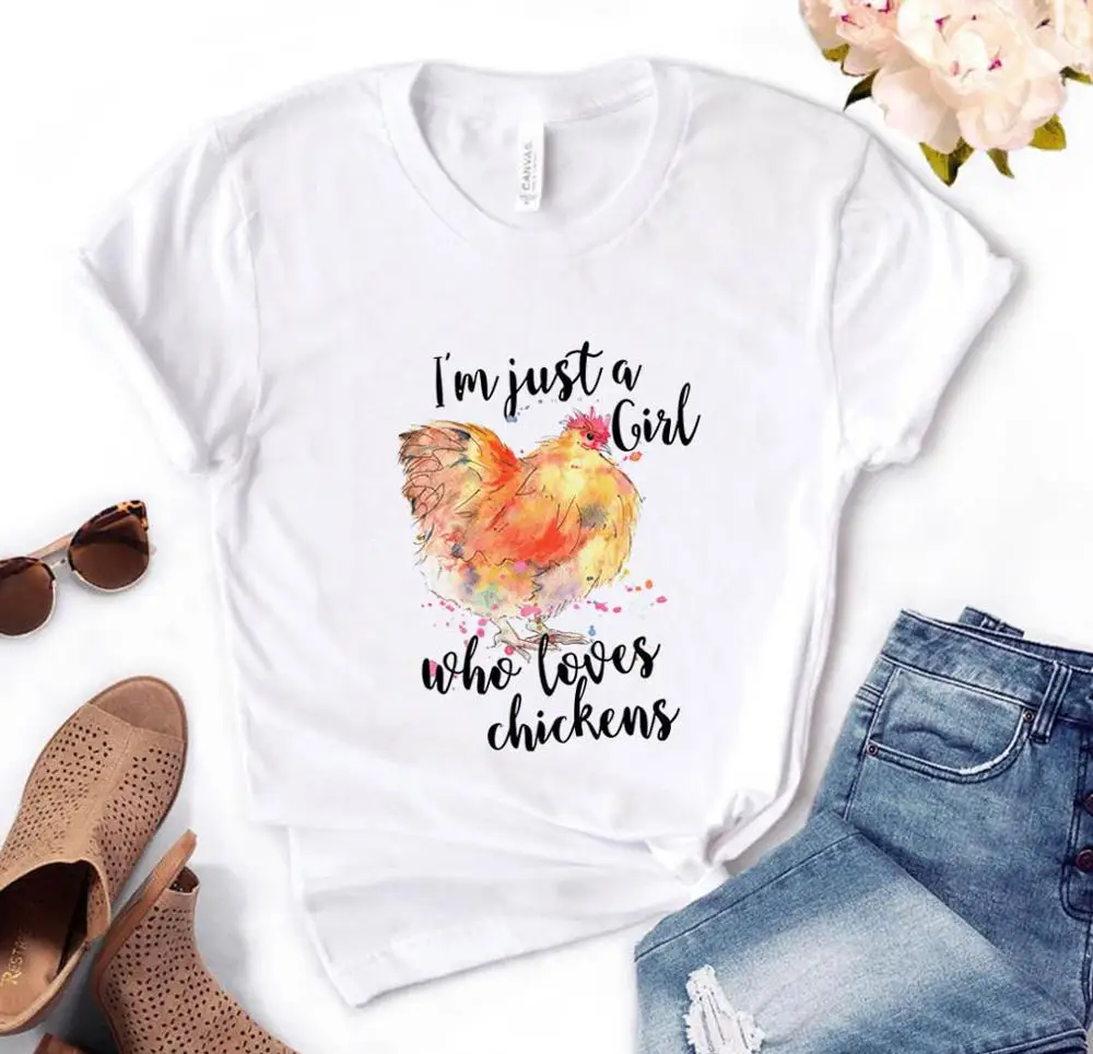 

Women T Shirt I'M Just A Girl The Loves Chickens Print Tshirt Women Short Sleeve O Neck Loose T-shirt Ladies Summer Tee Shirt