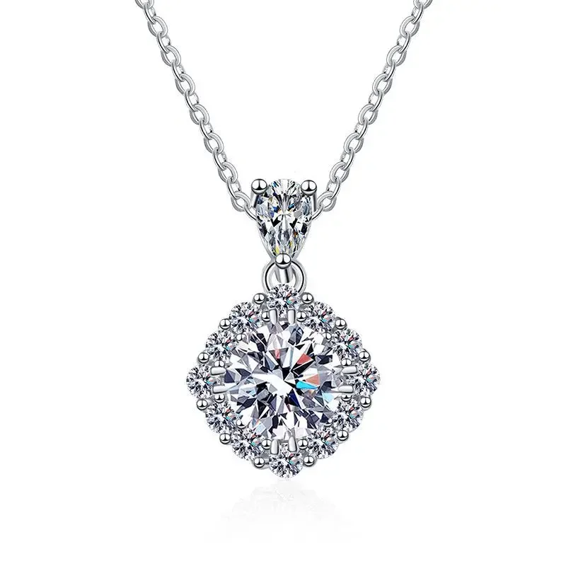 

S925 Sterling Silver Pendant Women's Mosonite Bright Square Bag 1 Carat D Color Necklace Wedding Jewelry Wholesale
