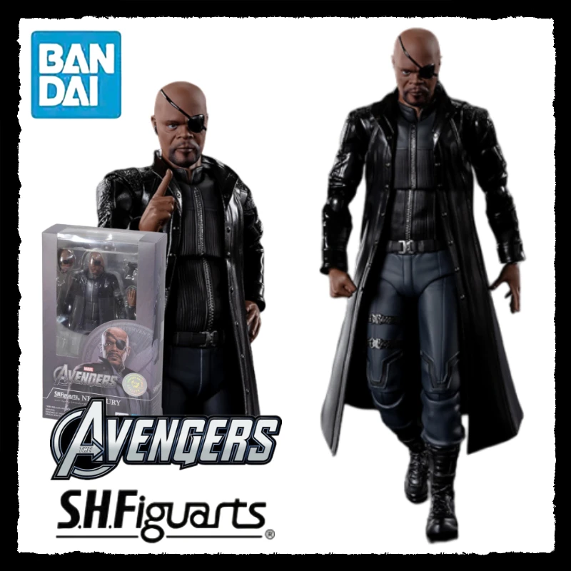 

In Stock Bandai Original Marvel The Avengers SHF Nick Fury Anime Model Action Figures Toys Collection Gifts