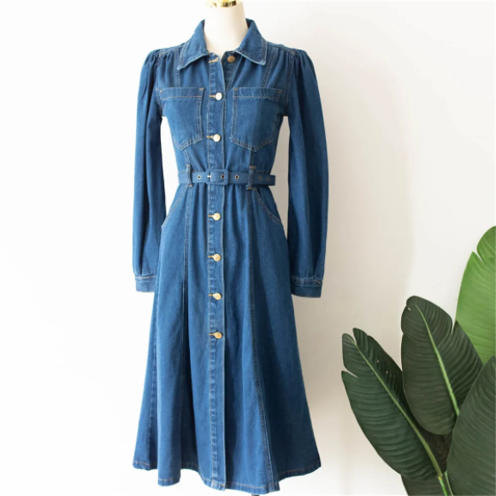 Belt denim dress 2023 spring new long vintage lapel Long sleeves Single breasted a line dress women fashion
Belt denim dress 2023 spring new long vintage lapel Long sleeves Single breasted a line dress women fashion