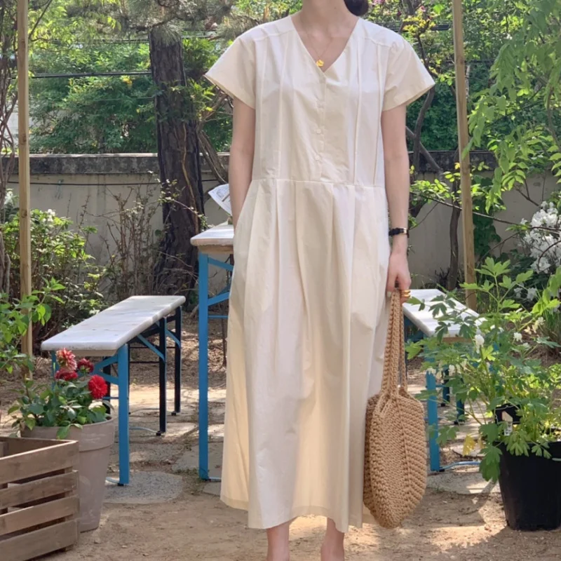 Women's short sleeve mini dress, pleat frill solid dress, casual V neck, vintage Luz dress, summer
Women's short sleeve mini dress, pleat frill solid dress, casual V neck, vintage Luz dress, summer