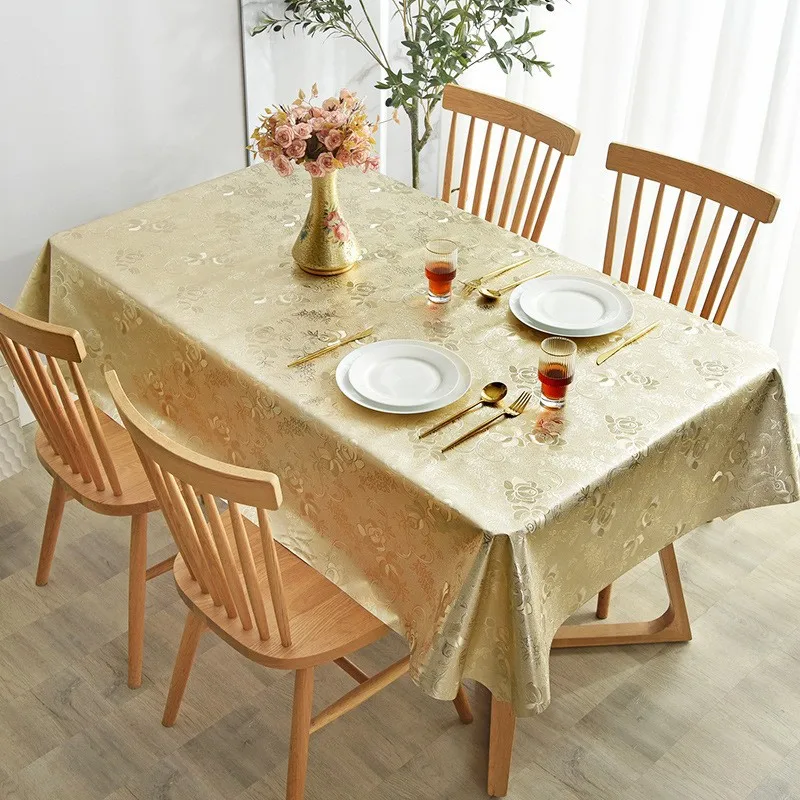 

European Waterproof Tablecloth Washless Table Rectangular Pvc Hot Gold Fabric End Table Cloth Placemat Oil Proof