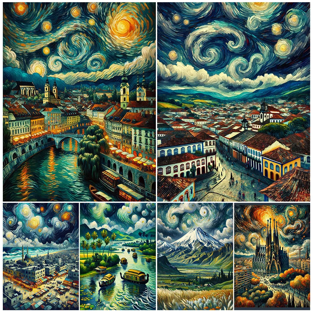 

Magical Sky Clouds City Building Scenery Poster Wall Art Canvas Painting Home Decor Wall Pictures For Living Room Unframed