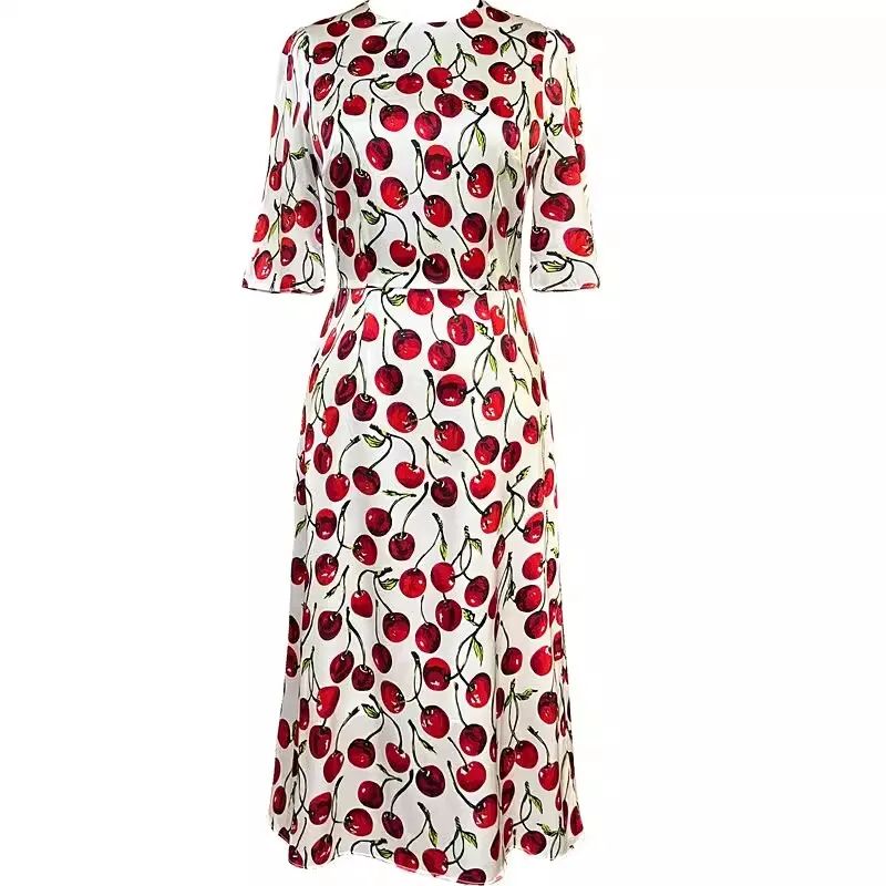 Autumn 100% Silk Dress Women O-Neck Short Sleeve Cherry Print Elegant Party Dresses For Women 2023 Luxury Brand High Quality
Autumn 100% Silk Dress Women O-Neck Short Sleeve Cherry Print Elegant Party Dresses For Women 2023 Luxury Brand High Quality