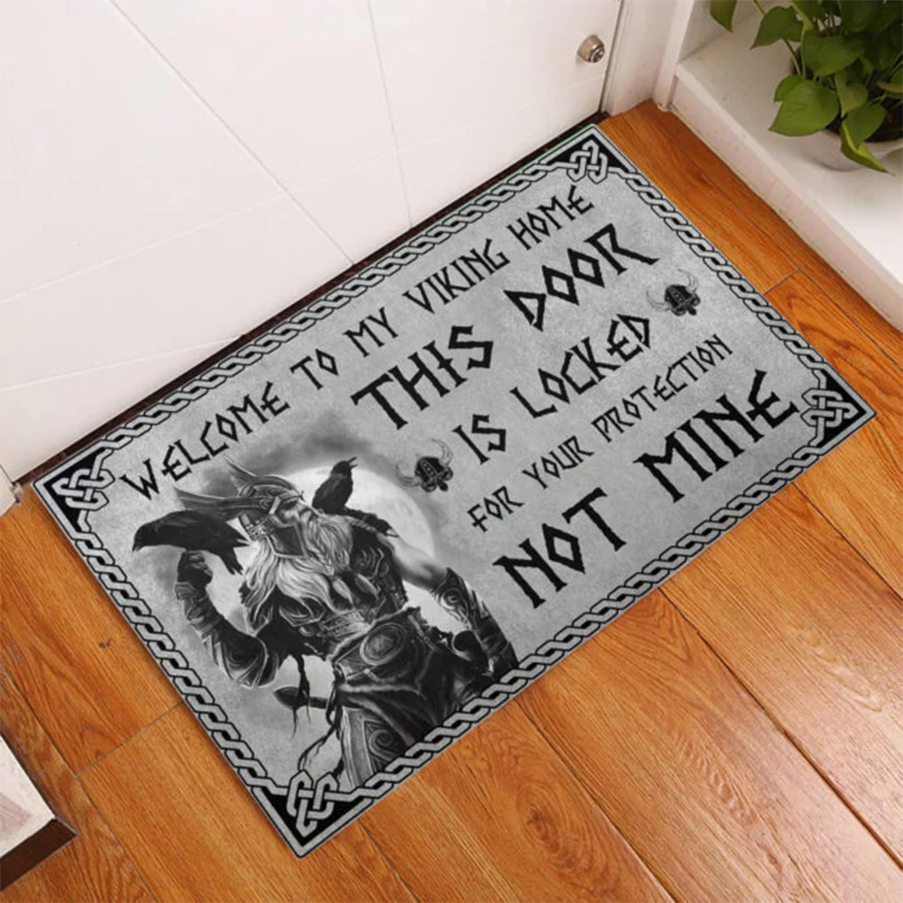 

CLOOCL Doormat Welcome To Viking Home Retro Graphic Printed Letter Indoor Bedroom Bedside Floor Mat Flannel Area Rugs