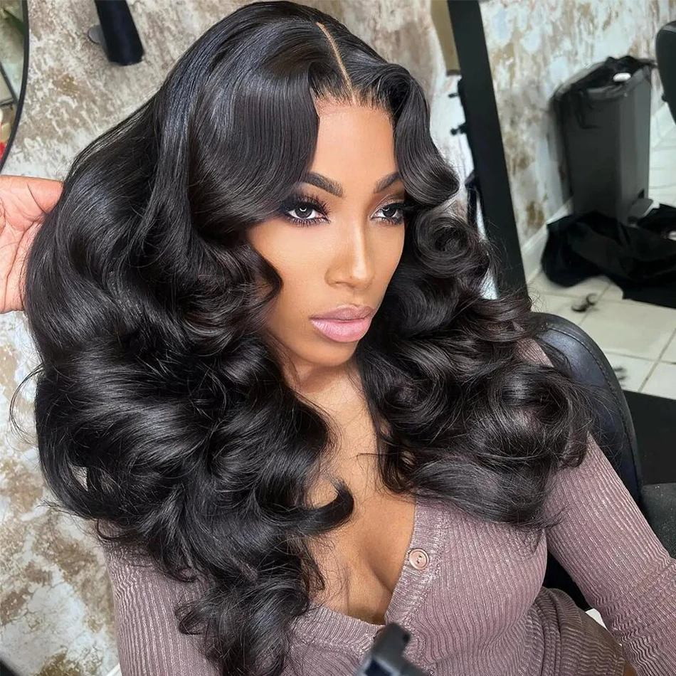 

12A Malaysia Hair Double Drawn Glueless Human Hair Wigs 13x4 Bouncy Wave Lace Front Pre Plucked 250% Density HD Lace Frontal Wig