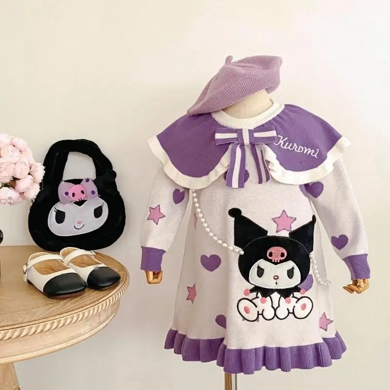 Kawaii Sanrios Kuromi Girl Autumn and Winter Cute Cartoon Knitted Skirt Lace Lapels Star Love Jacquard Child Long-Sleeved Dress
Kawaii Sanrios Kuromi Girl Autumn and Winter Cute Cartoon Knitted Skirt Lace Lapels Star Love Jacquard Child Long-Sleeved Dress