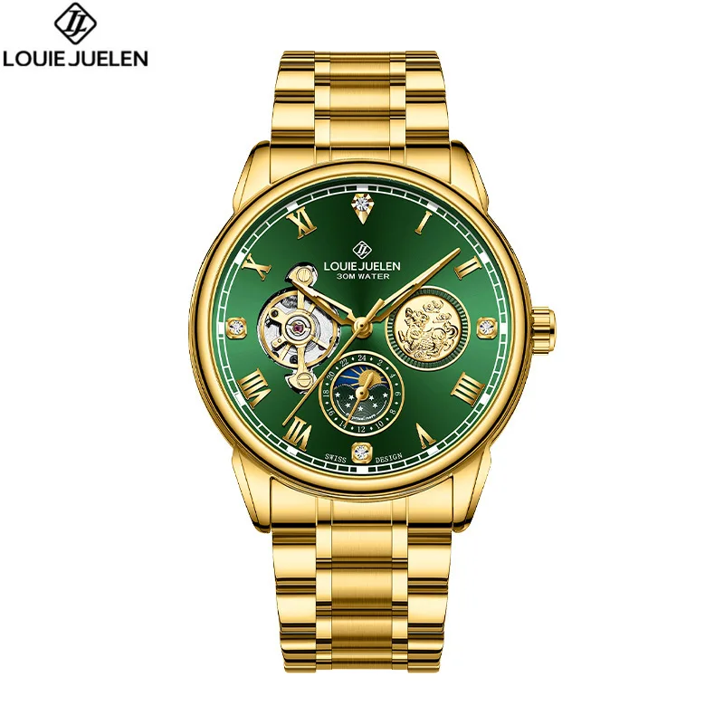 

Golden Automatic Mechanical Business Wristwatch Luxury Stainless Steel Band Watch for Man Waterproof Clock Relojes para hombres